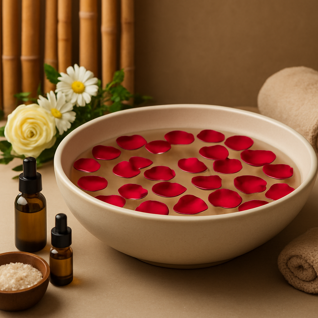 Rose petal foot soak and spa pedicure accessories